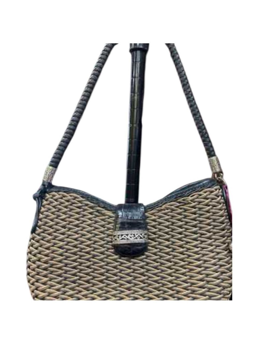 Brighton Black and Tan Woven Handbag with Braided Handle